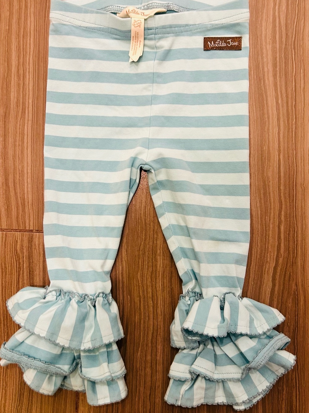 Matilda Jane Light Blue & White Striped Ruffle Leggings
